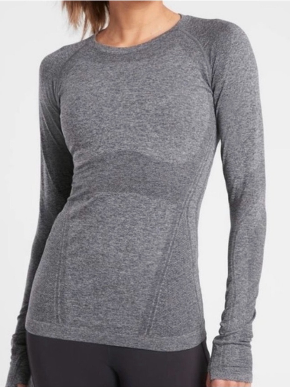 Athleta Momentum Seamless Top Long Sleeve 1X Charcoal Gray Heathered